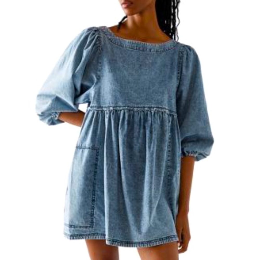 Free People puff sleeve denim mini dress